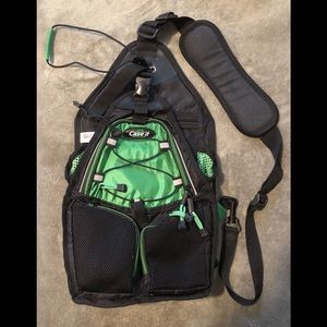 Green and black backpack